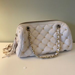 Claudia Firenze White Quilted Leather Handbag with Gold Metal Accents